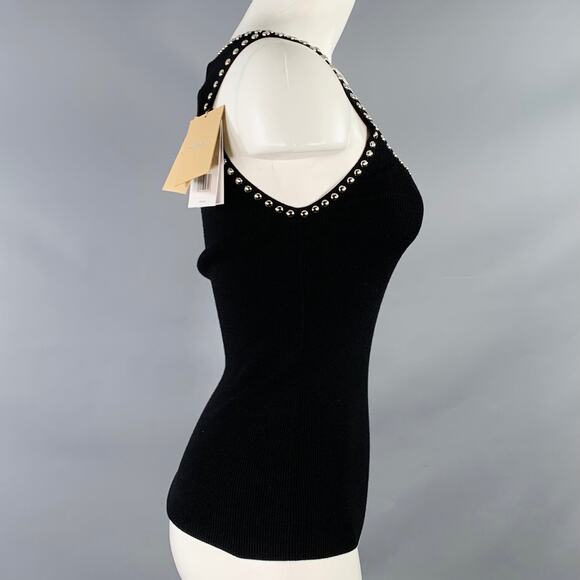 MICHAEL KORS S Black Silver Viscose Blend Rib Knit Studded Tank Casual Top - Picture 3 of 6